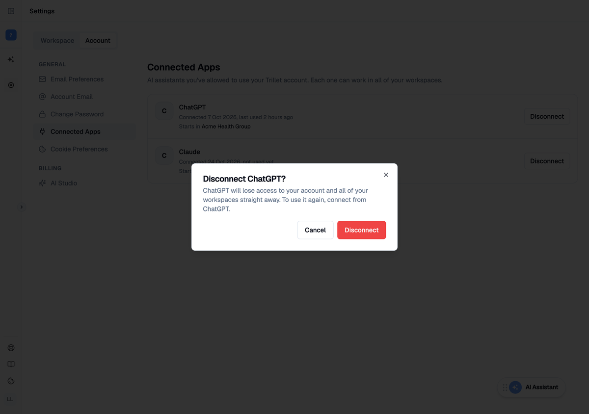 Confirmation dialog: Disconnect ChatGPT?
