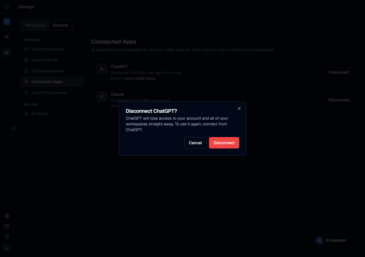 Confirmation dialog: Disconnect ChatGPT?